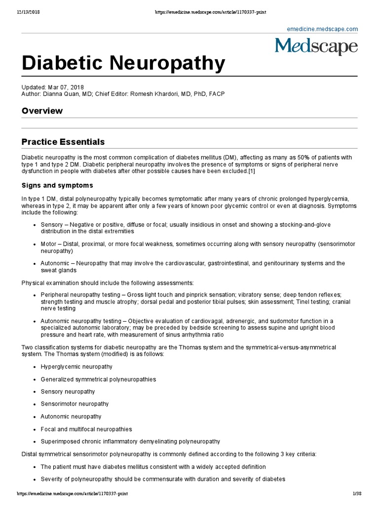Diabetic Neuropathy Overview and Management | PDF | Peripheral ...