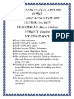 Unidad Educativa Arturo Borja Date: 28of August of 2019 Course: 2Nd Bgu TEACHER: Lic. Marco Codena SUBJECT: English My Biography