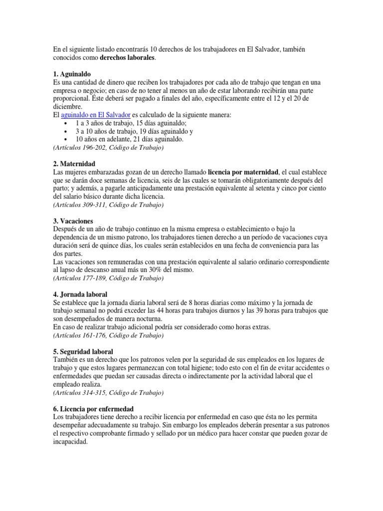 En El Siguiente Listado Encontrarás 10 Derechos de Los Trabajadores en