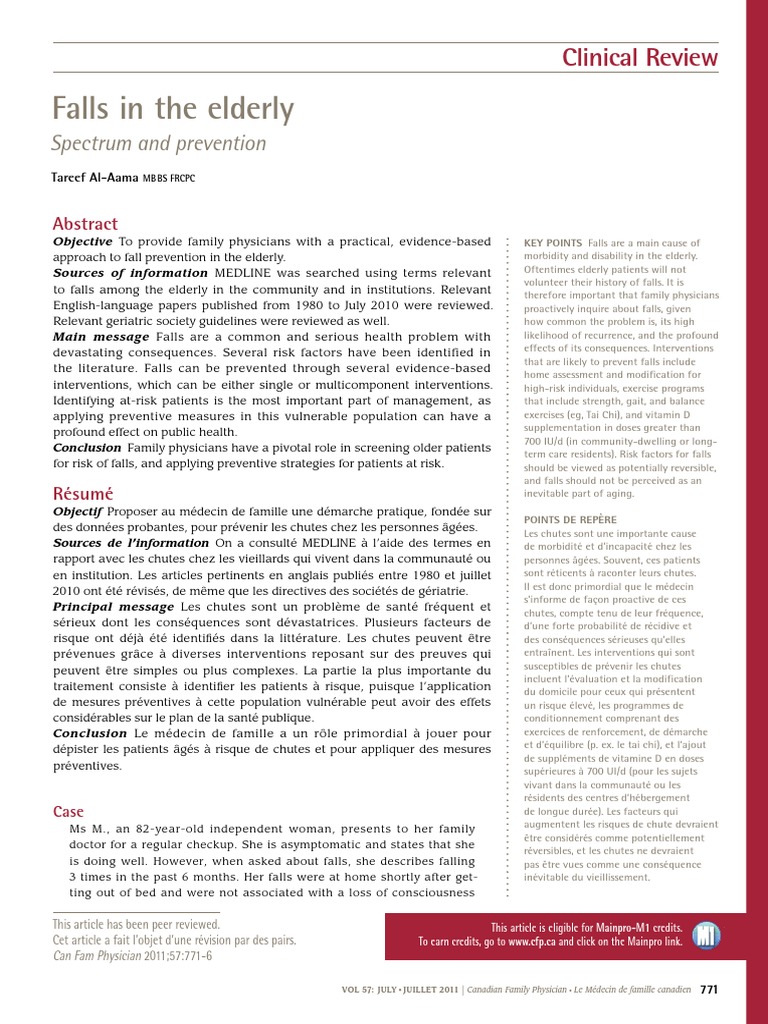 Falls in the Elderly: A Practical Guide for Family Physicians | PDF ...