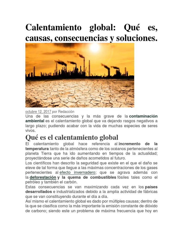 El Calentamiento Global y Sus Causas | PDF | Calentamiento global ...