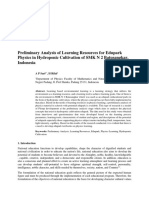 Preliminary Analysis of Learning Resources For Edupark Physics in Hydroponic Cultivation of SMK N 2 Batusangkar, Indonesia