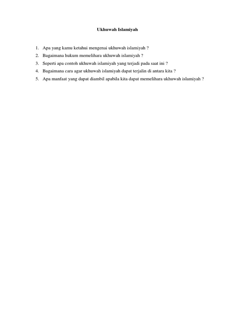 Pertanyaan Ukhuwah Islamiyah Pdf