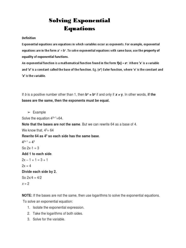 Solving Exponential Equations Guide | PDF