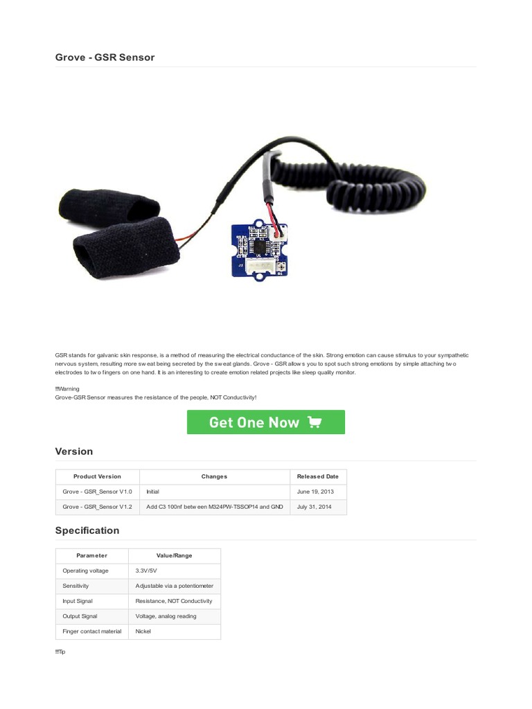 Grove Gsr Sensor Wiki Pdf Arduino Computer Engineering