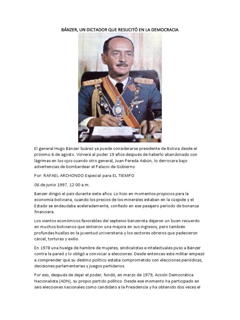 BÁNZER | PDF | Bolivia | Formas de gobierno