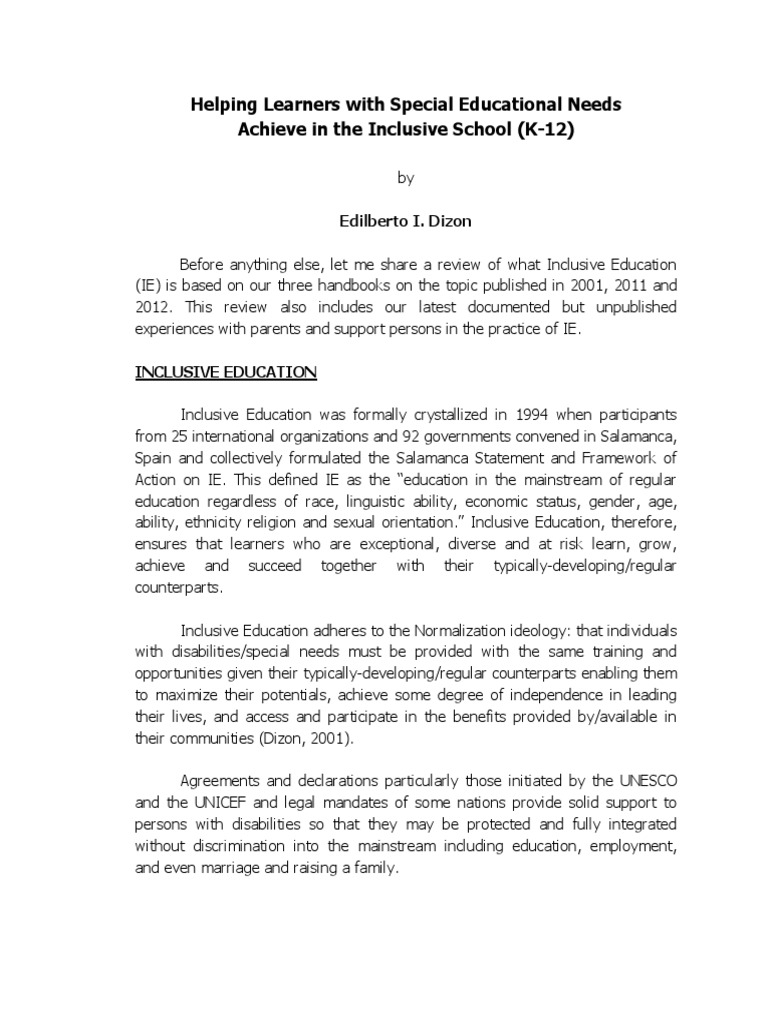 Helping Learners With Special Educational Needs Achieve in The