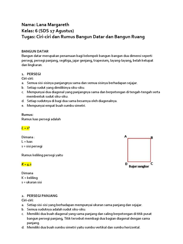 Ciri Ciri Dan Rumus Bangun Datar Dan Ban Pdf