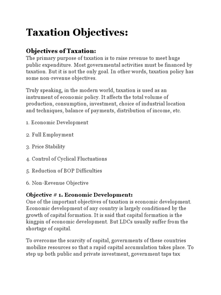 Objectives of Taxation PDF Taxes Inflation