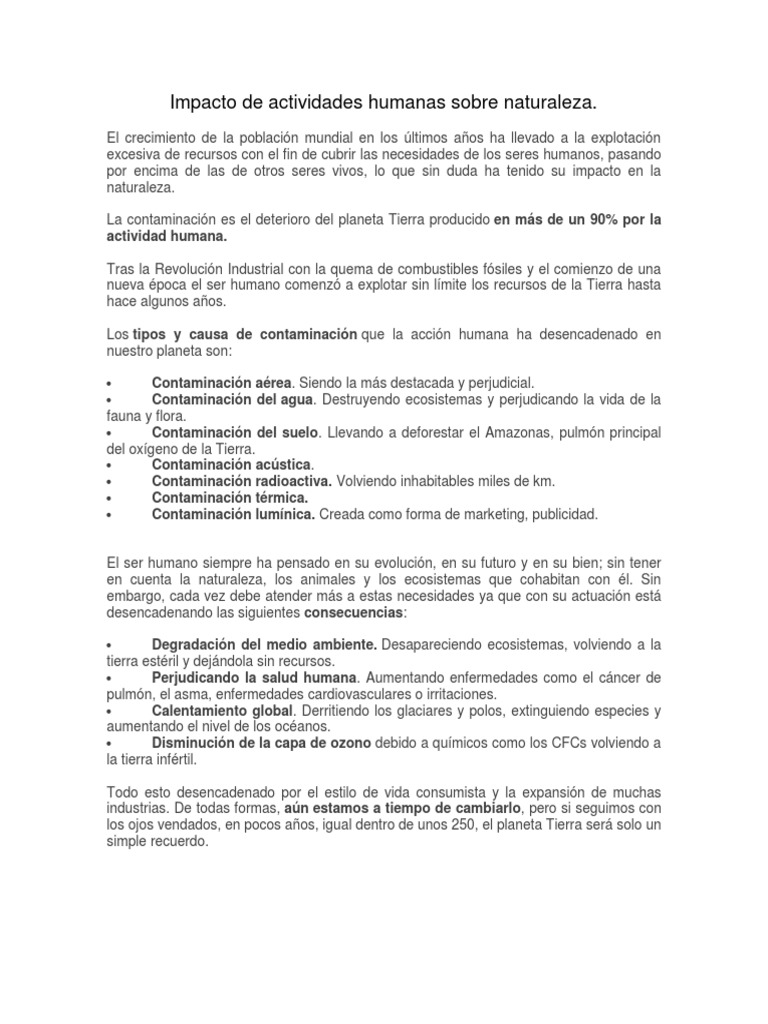 Impacto Humano en el Medio Ambiente | PDF | Destrucción del habitát ...