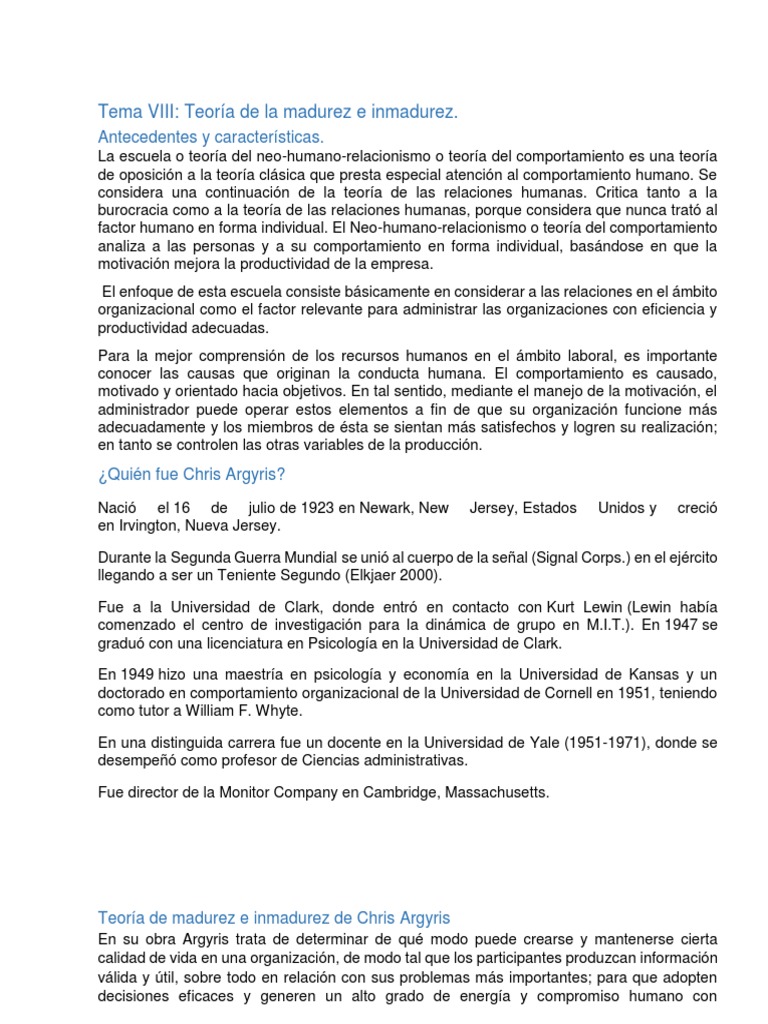 Madurez e Inmadurez Organizacional | PDF | Sicología | Comportamiento