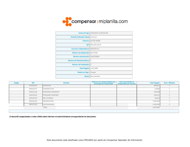 Formato Mi Planilla PAGO PILA | PDF | Servicios financieros | Bancario