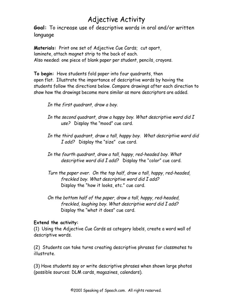 Adjective Activity Directions | PDF | Social Science | Foreign Language ...