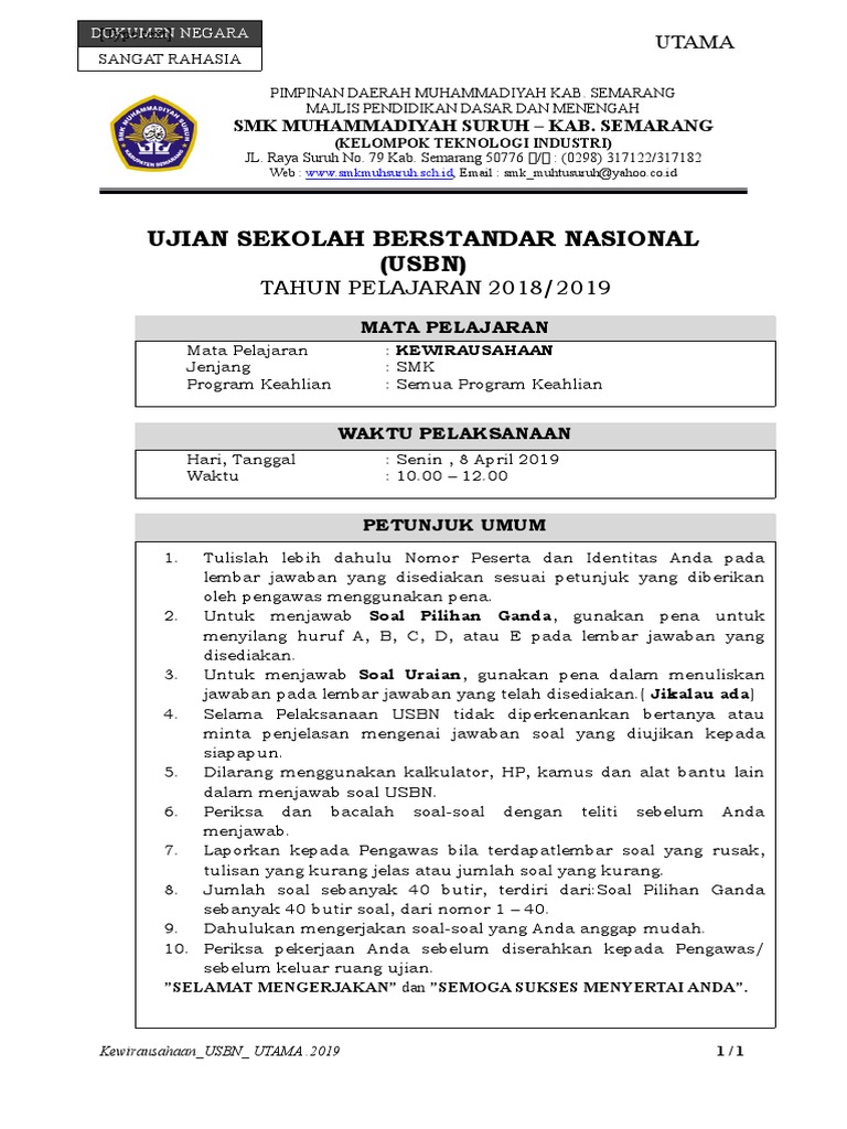 Cover Soal Usbn 2019