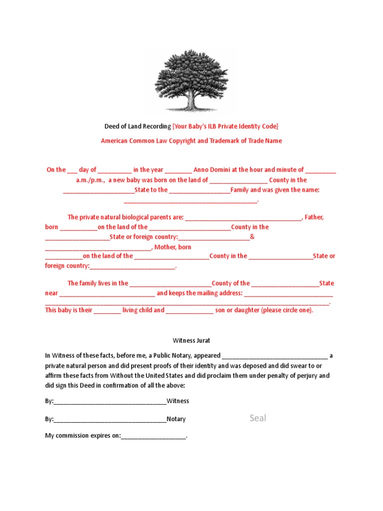 Baby Land Deed Recording Template | PDF | Notary Public | Government ...