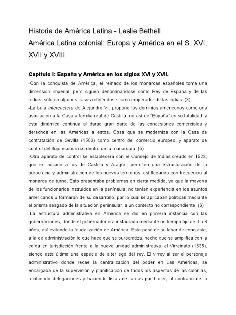Resumen capitulo 1,2,3 Leslie Bethell Historia de América Latina Tomo 1