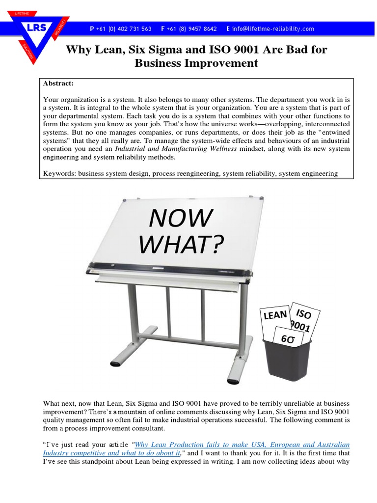 Why Lean, Six Sigma, ISO 9001 Fail | PDF | Lean Manufacturing | Supply ...
