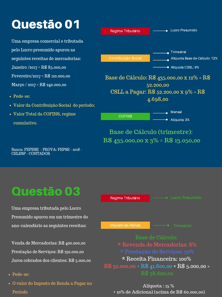 Cálculo de Impostos no Lucro Presumido | PDF | Imposto de Renda ...