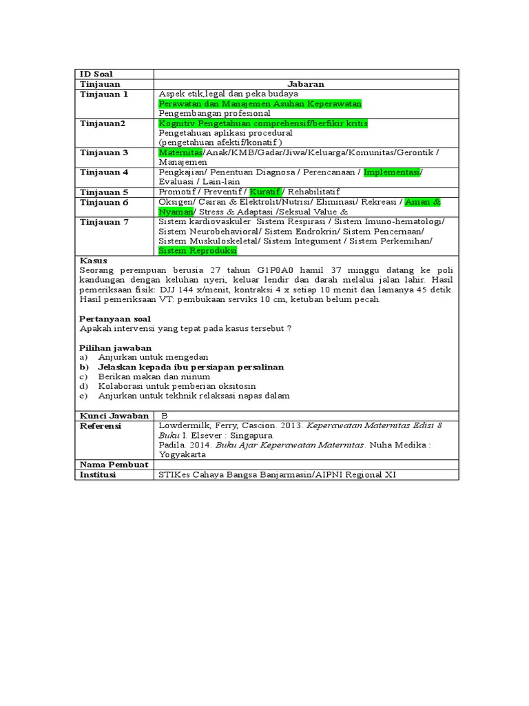 Contoh Soal Uts Keperawatan Maternitas Pilihan Ganda Download File Guru