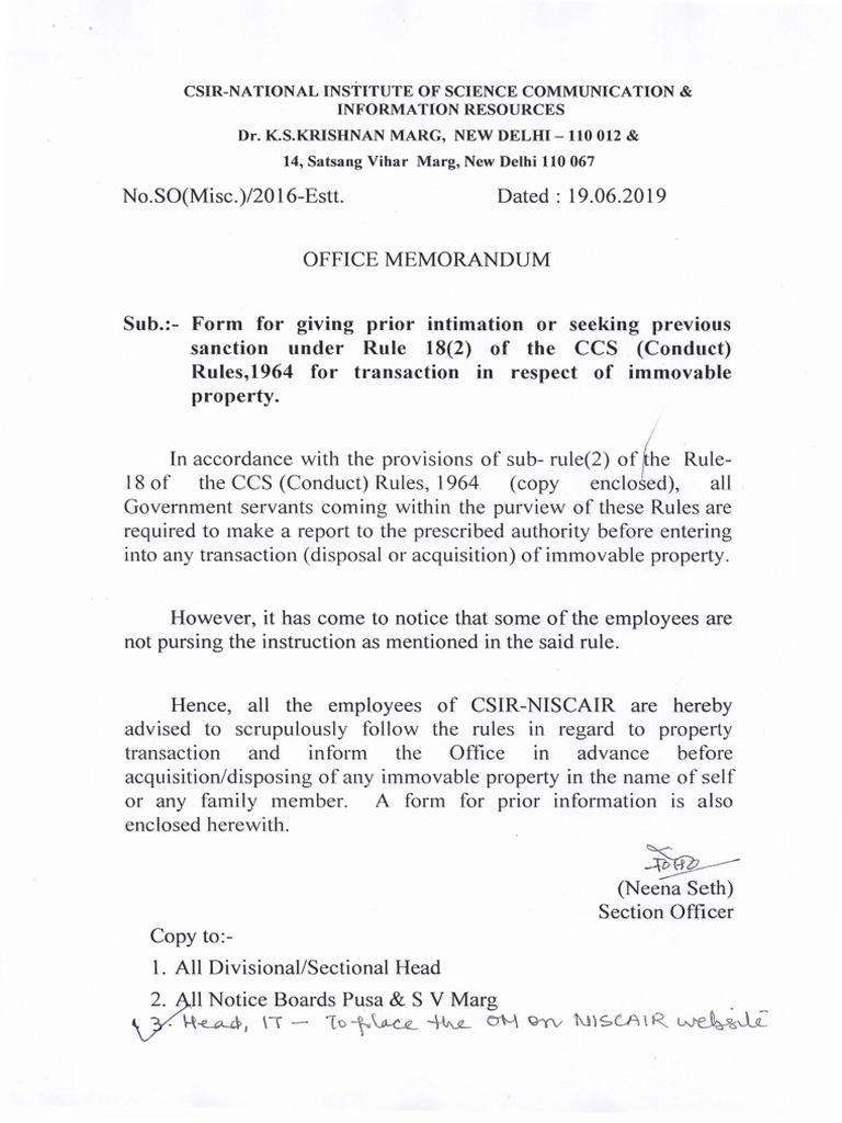 Prior Intimation for Property Transactions | PDF | Government Of India ...