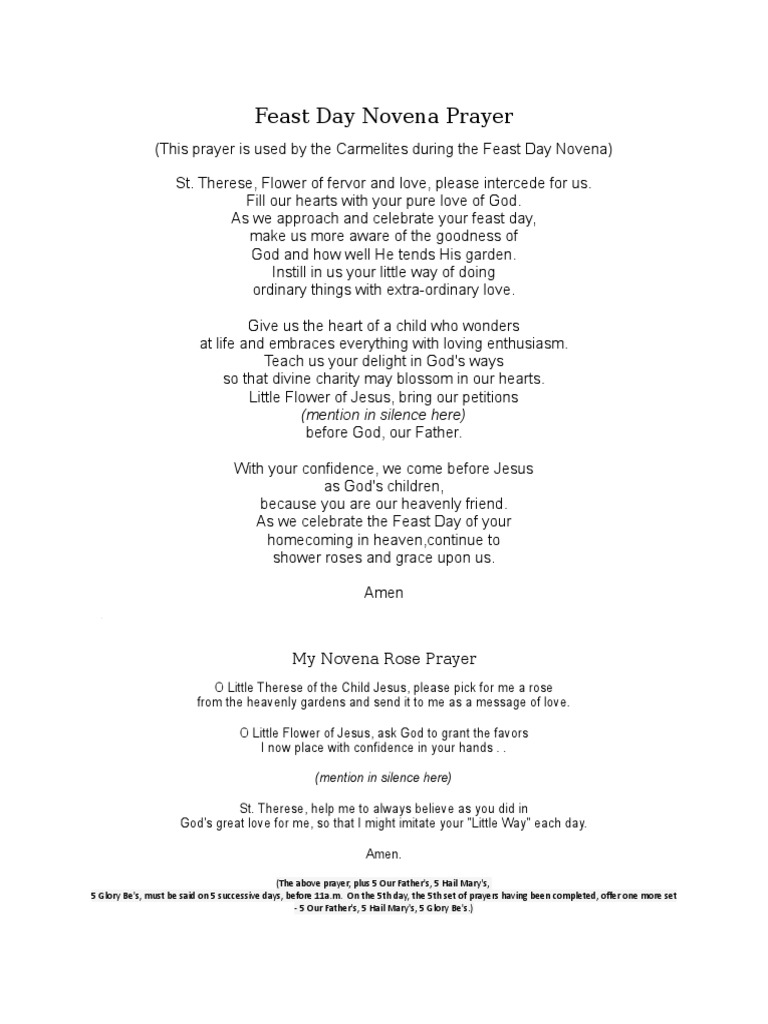 Prayer Novena To St. Therese PDF Miracle Lord's Prayer