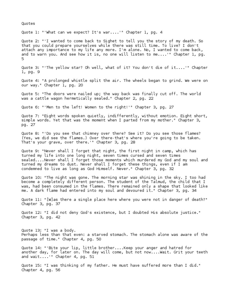 Night By Elie Wiesel Quotes With Page Numbers Elie Wiesel, Night Quotes | Pdf