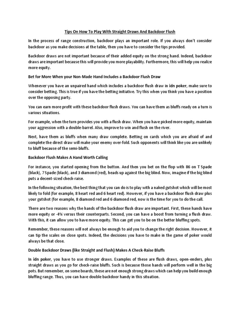 Tips On How To Play With Straight Draws and Backdoor Flush PDF