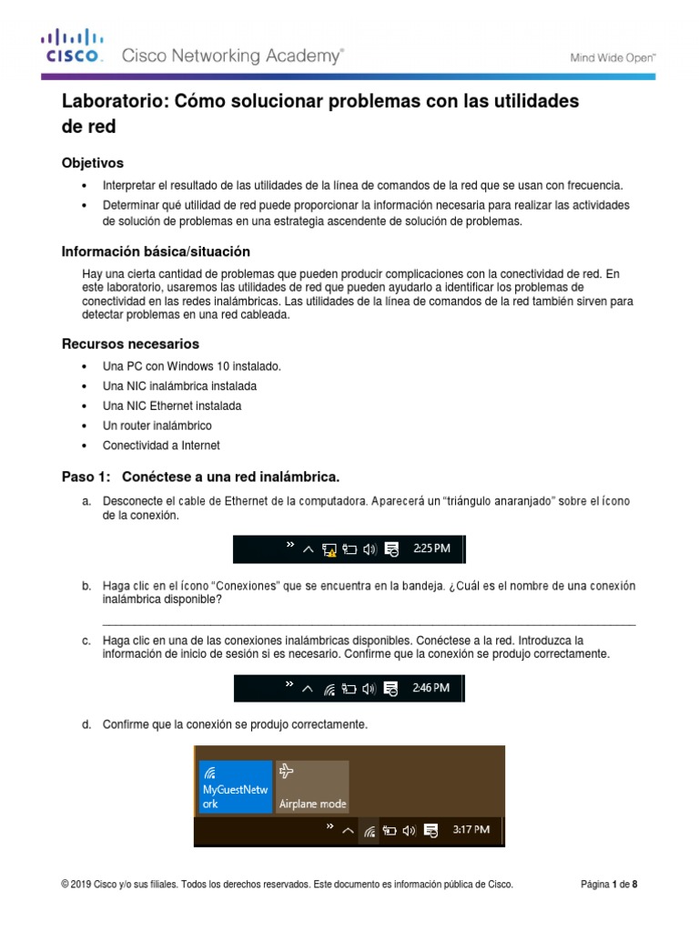 9.2.4.4 Lab Troubleshooting Using Network Utilities PDF Dirección IP sistema de nombres