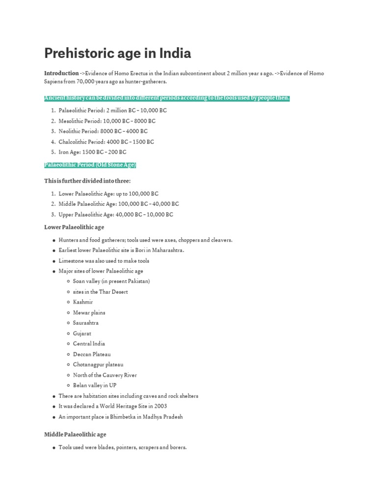 Prehistoric Age in India | PDF | Paleolithic | Stone Age