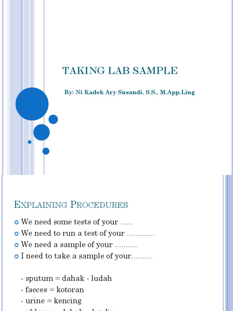 Taking Lab Sample: By: Ni Kadek Ary Susandi, S.S., M.App - Ling | PDF