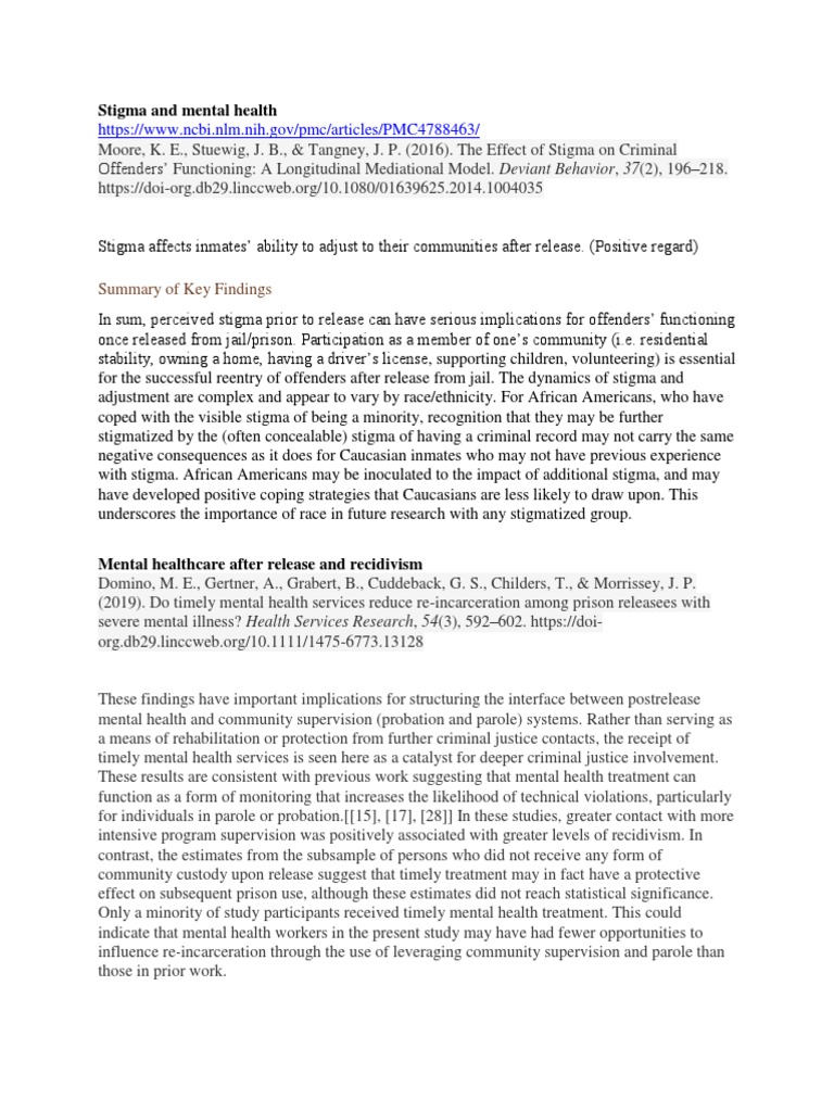 Impact of Stigma on Offenders' Mental Health | PDF | Social Stigma ...