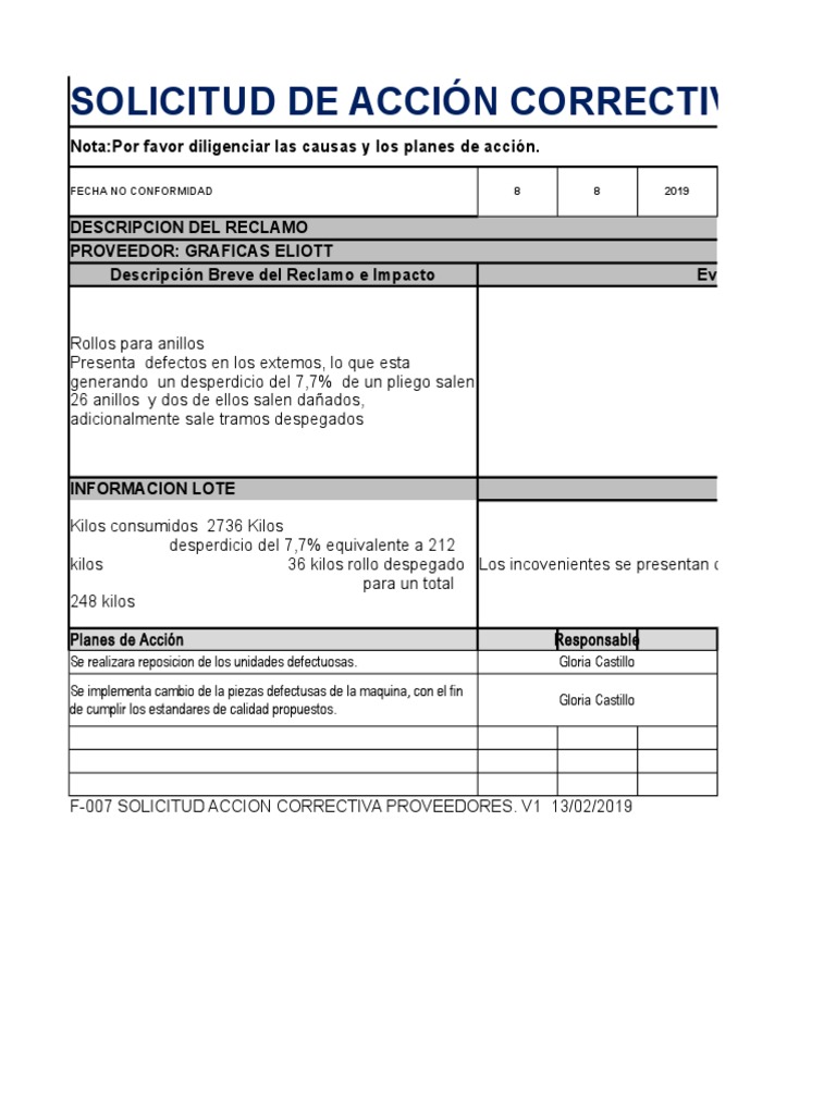 Solicitud Accion Correctiva Proveedores Externa