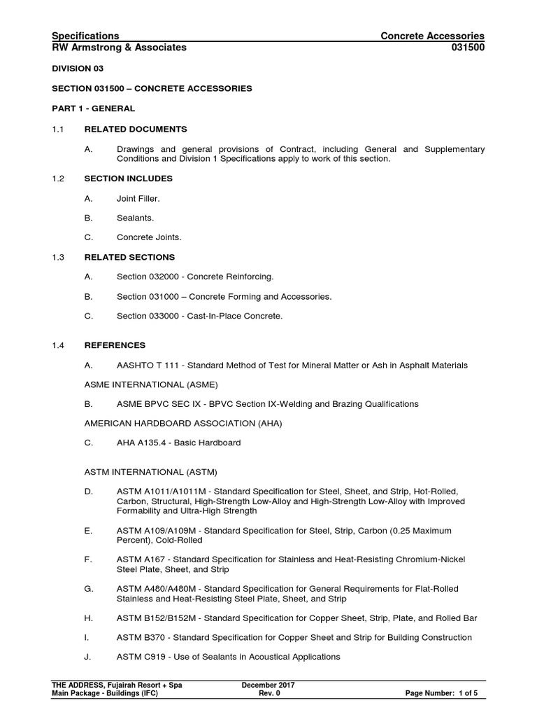 Concrete Specifications 031500 Concrete Accessories IFC | PDF | Road ...