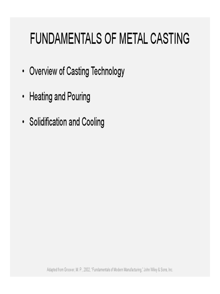 Fundamentals of Metal Casting An Overview of Casting Processes