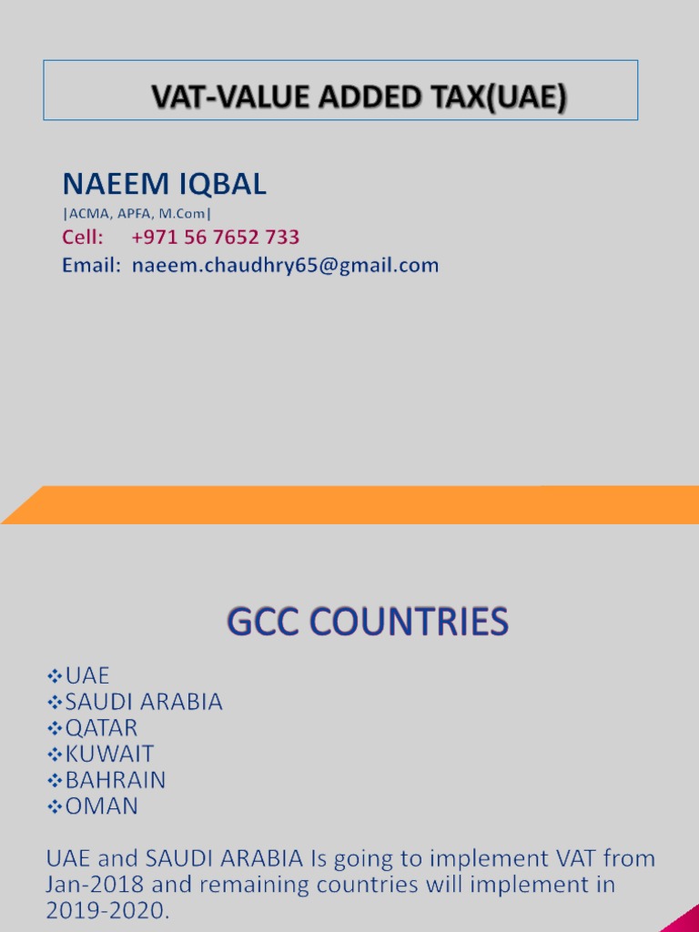 UAE VAT PRESENTATION Value Added Tax Debits And Credits