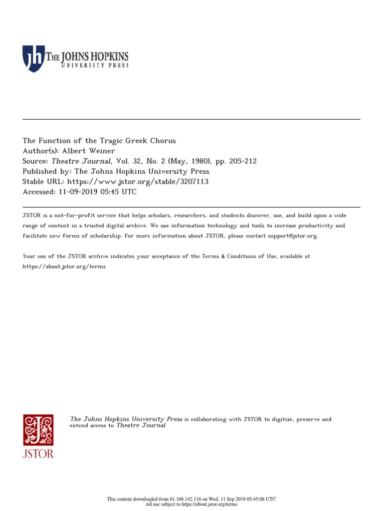 The Function of The Tragic Greek Chorus PDF Euripides Tragedy