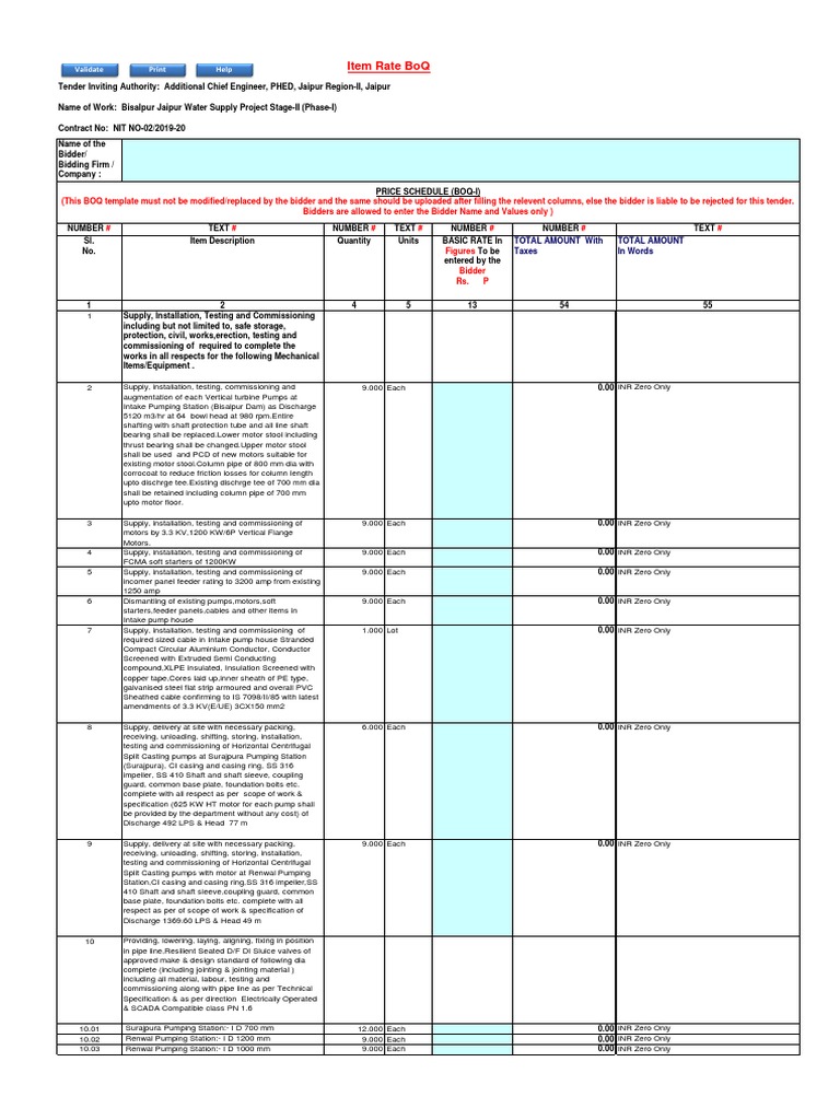 Item Rate Boq: Validate Print Help | PDF | Transformer | Pipe (Fluid ...