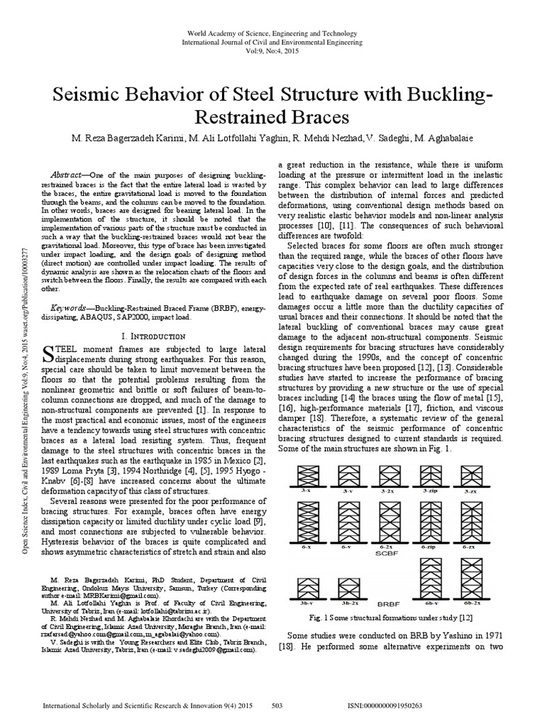 Seismic Behavior of Steel Structure With Buckling Restrained Braces ...