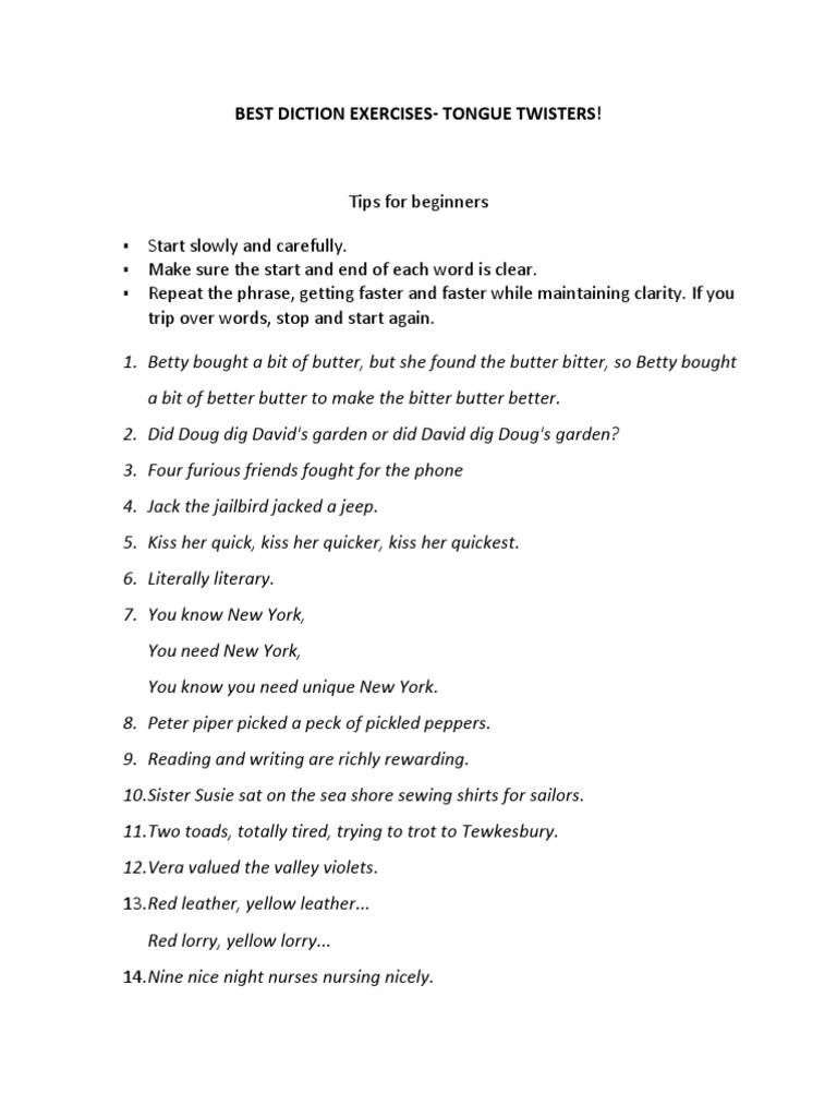 Diction Exercises Pdf