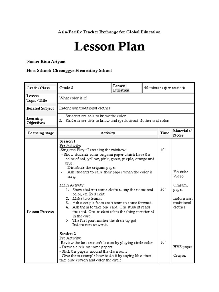 Lesson Plan: Asia-Pacific Teacher Exchange For Global Education | PDF ...