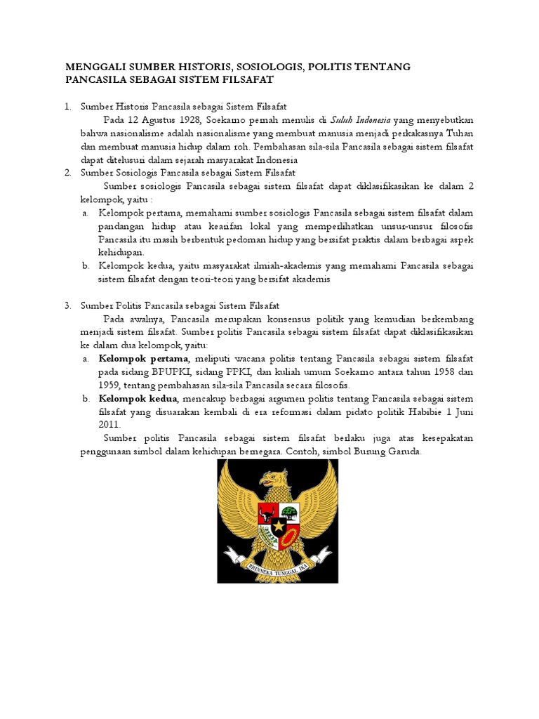 Sumber Historis Sosiologis Politis Pancasila Sebagai Sistem Filsafat Pdf