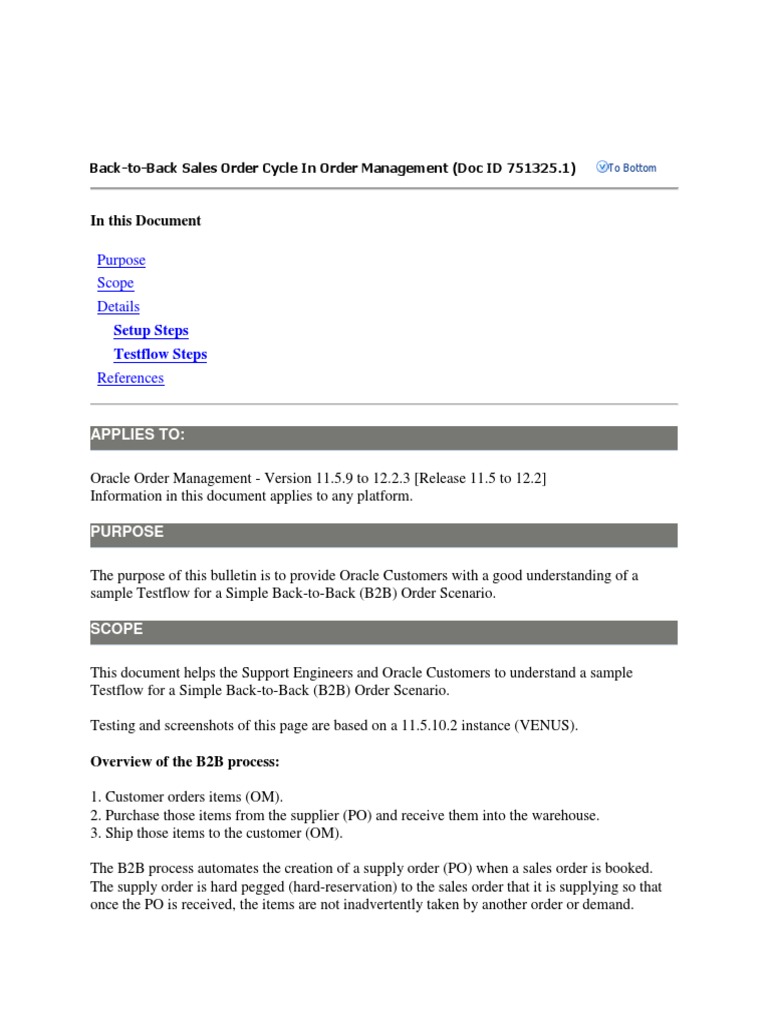 A Guide to Testing the BacktoBack Sales Order Process in Oracle Order
