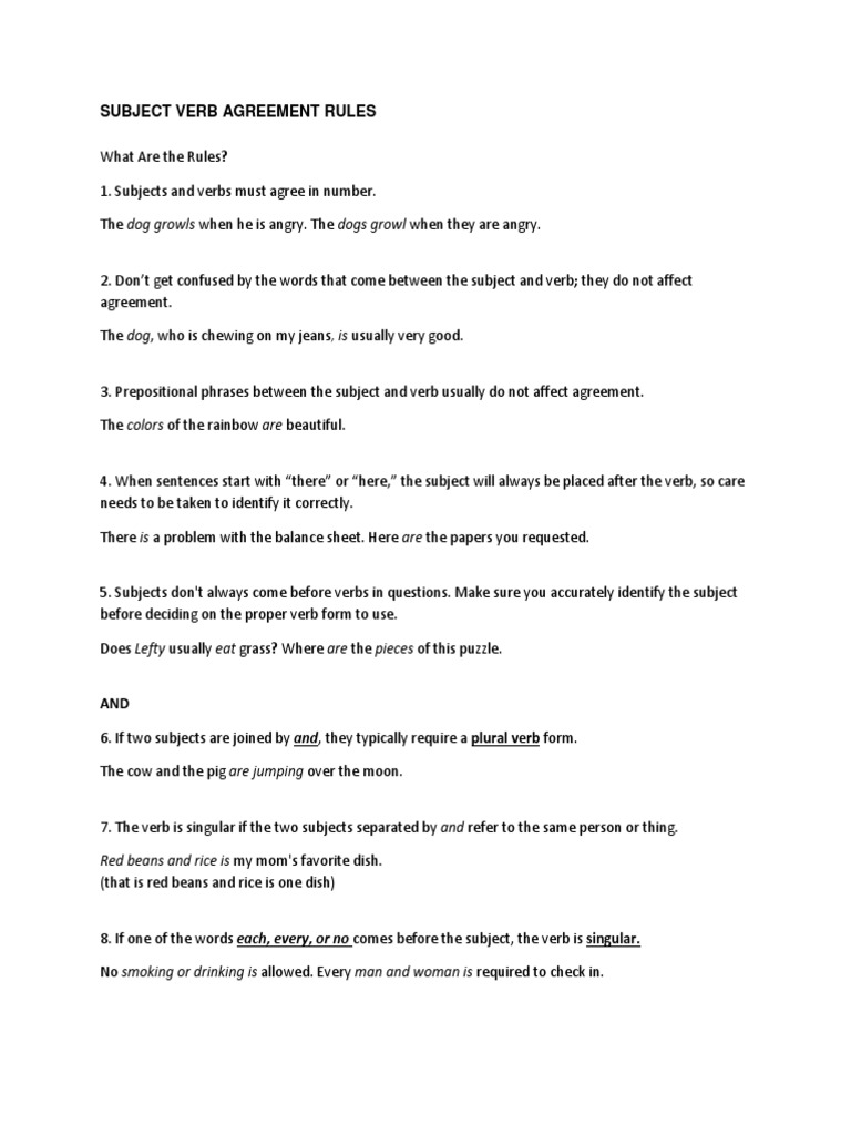 Subject Verb Agreement Rules | PDF | Grammatical Number | Plural