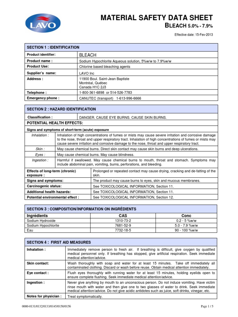 Msds Bleach Pdf Chlorine Firefighting