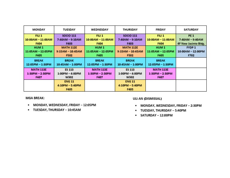 1st Semestral Schedule | PDF