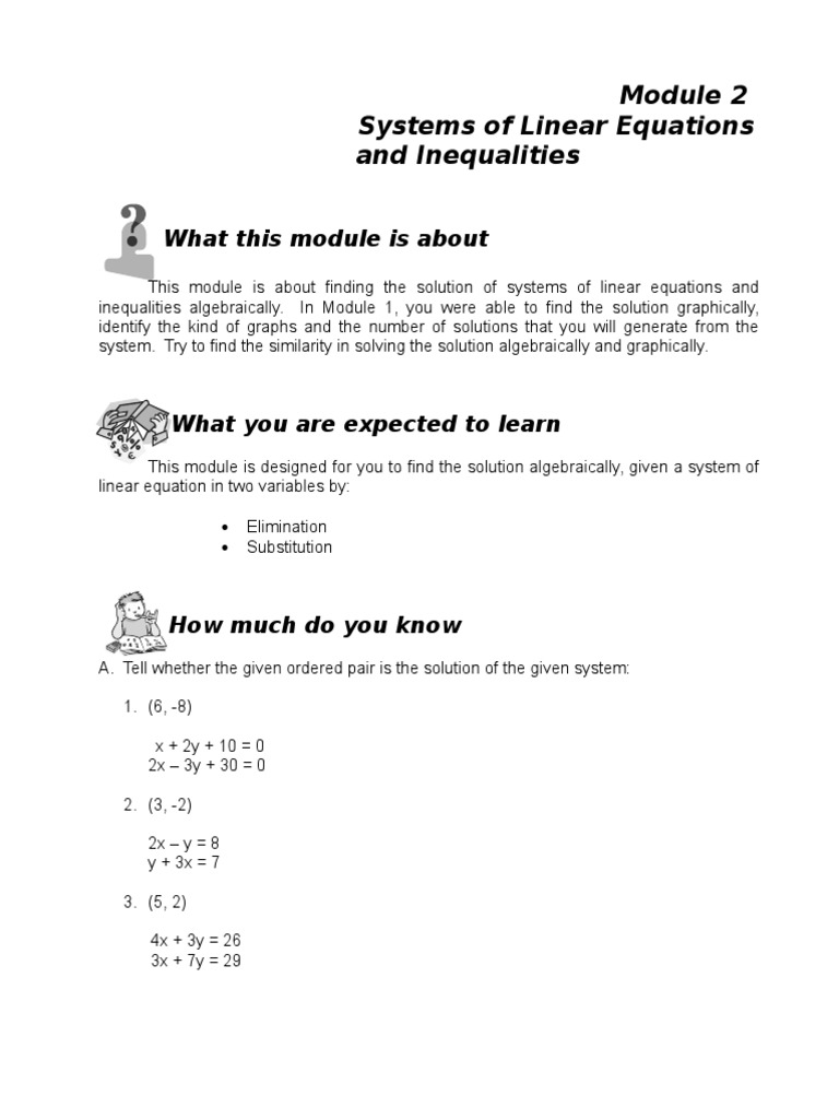 Module 2 Systems Of Linear Equations And Inequalities Pdf System Of Linear Equations Equations