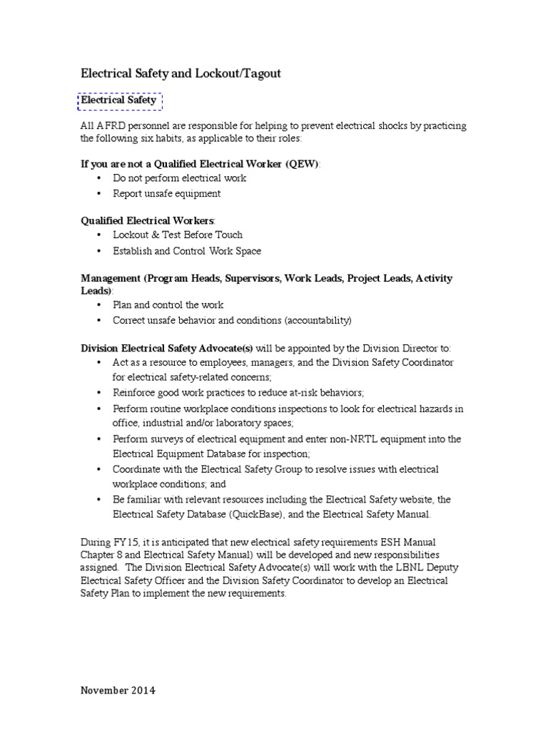 Electrical Safety Lockout-Tagout | PDF | Safety | Business