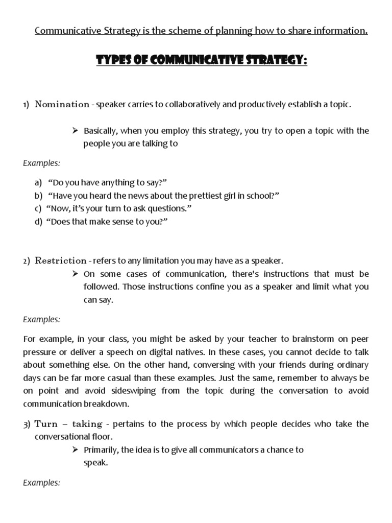 Communicative Strategy 101 | PDF | Conversation | Communication
