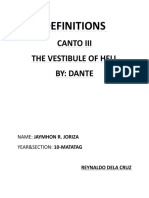 Canto Iii The Vestibule of Hell By: Dante: Definitions