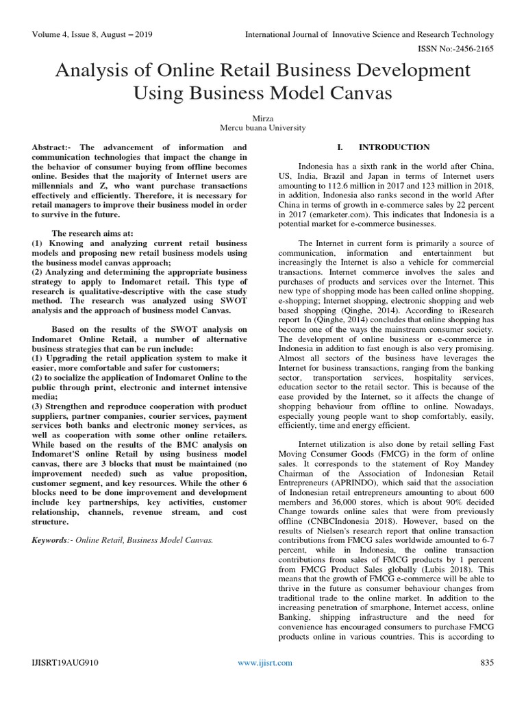 Analysis of Online Retail Business Development Using Business Model